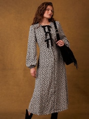 Mint Velvet Black Floral Print Midi Dress - Image 2 of 7