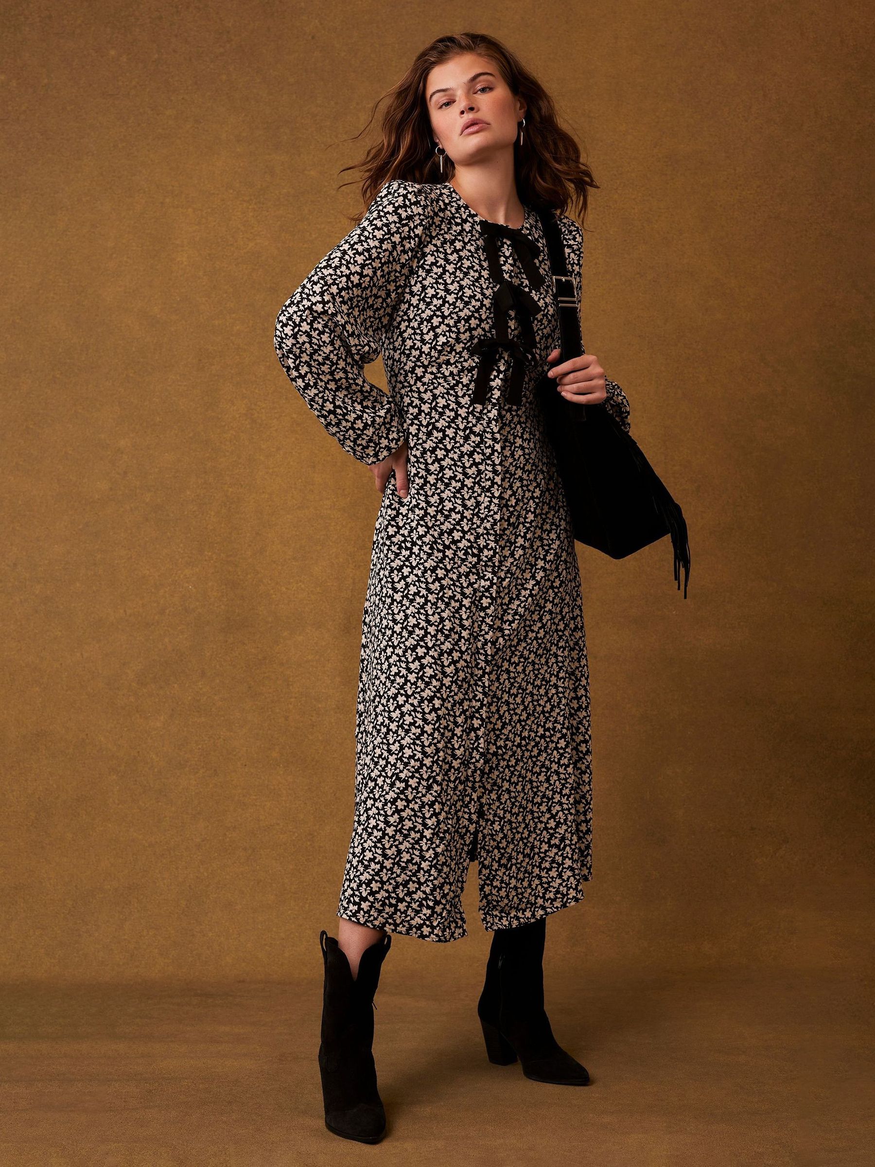 Buy Mint Velvet Black Floral Print Midi Dress from Next USA
