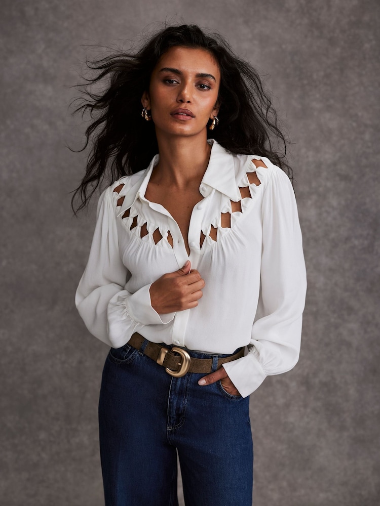 Mint Velvet White Bow Detail Shirt - Image 1 of 7