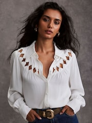 Mint Velvet White Bow Detail Shirt - Image 3 of 7