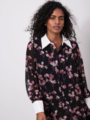 Mint Velvet Black Floral Print Mini Shirt Dress - Image 3 of 7