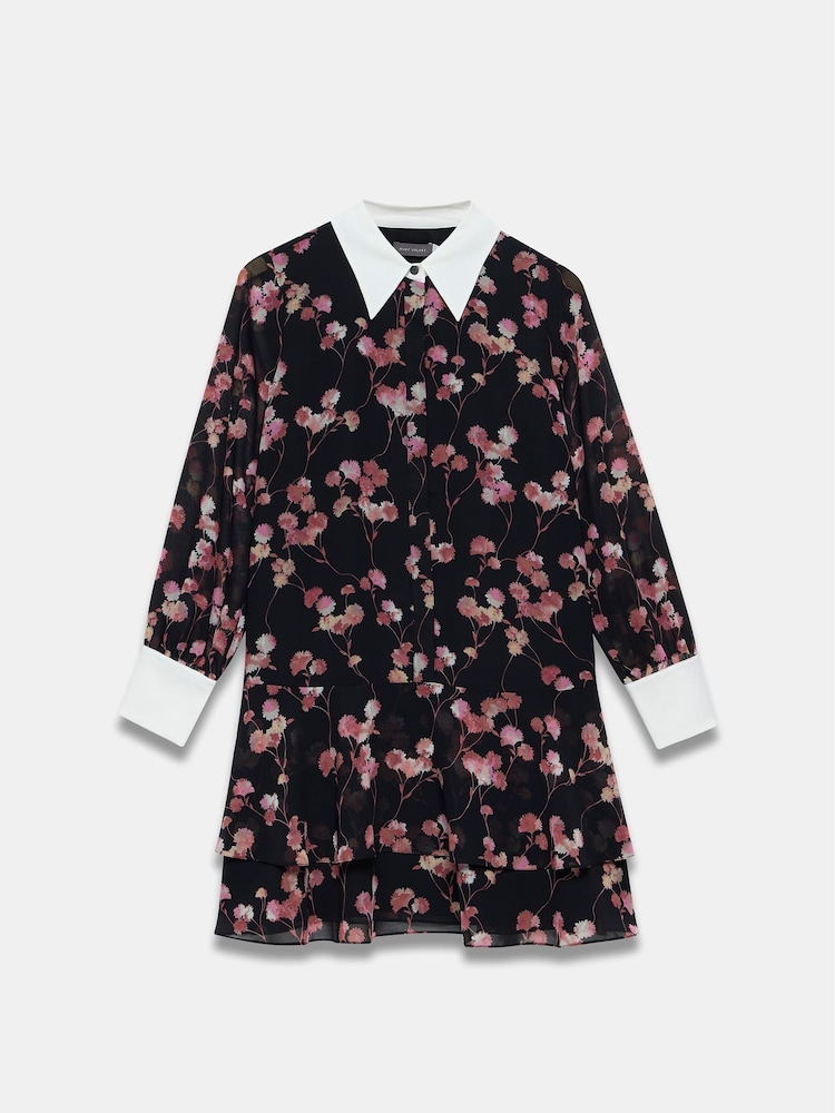 Mint Velvet Black Floral Print Mini Shirt Dress - Image 6 of 7