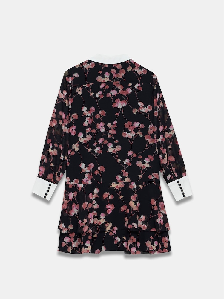 Mint Velvet Black Floral Print Mini Shirt Dress - Image 7 of 7