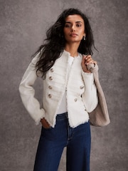 Mint Velvet White Boucle Military Jacket - Image 1 of 7