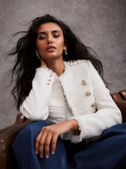 Mint Velvet White Boucle Military Jacket - Image 2 of 7