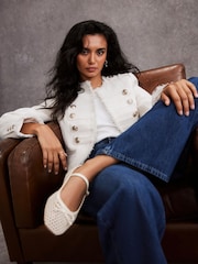 Mint Velvet White Boucle Military Jacket - Image 3 of 7