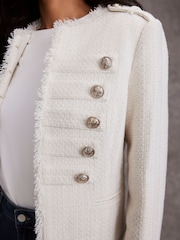 Mint Velvet White Boucle Military Jacket - Image 4 of 7