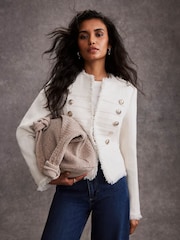 Mint Velvet White Boucle Military Jacket - Image 5 of 7