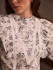Mint Velvet White Floral Print 100% Cotton Blouse - Image 4 of 7