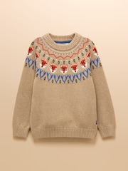 Joules Boys' Fairisle Jonty Oatmeal Knit Jumper - Image 1 of 4