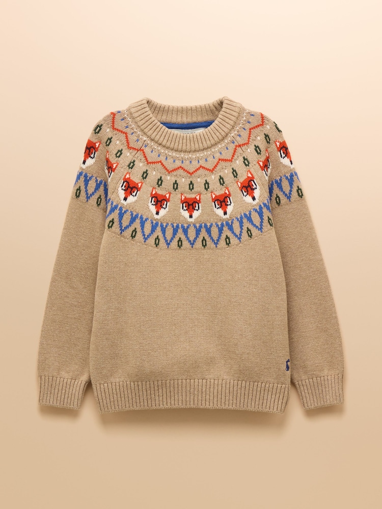 Joules Boys' Fairisle Jonty Oatmeal Knit Jumper - Image 1 of 4 Joules Boys' Fairisle Jonty Oatmeal Knit Jumper - Image 1 of 4