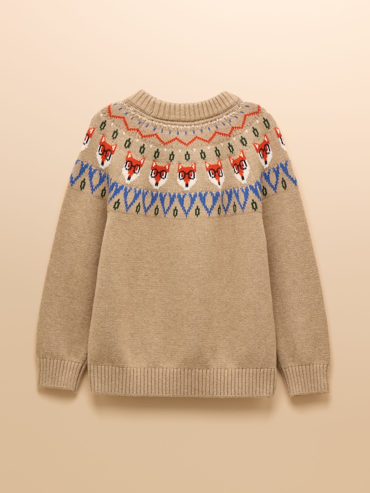 Joules Boys' Fairisle Jonty Oatmeal Knit Jumper - Image 2 of 4 Joules Boys' Fairisle Jonty Oatmeal Knit Jumper - Image 2 of 4