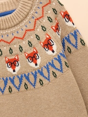 Joules Boys' Fairisle Jonty Oatmeal Knit Jumper - Image 3 of 4
