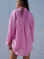 Pink 100% Linen Beach Shirt - Image 6 of 8