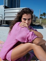 Pink 100% Linen Beach Shirt - Image 8 of 8