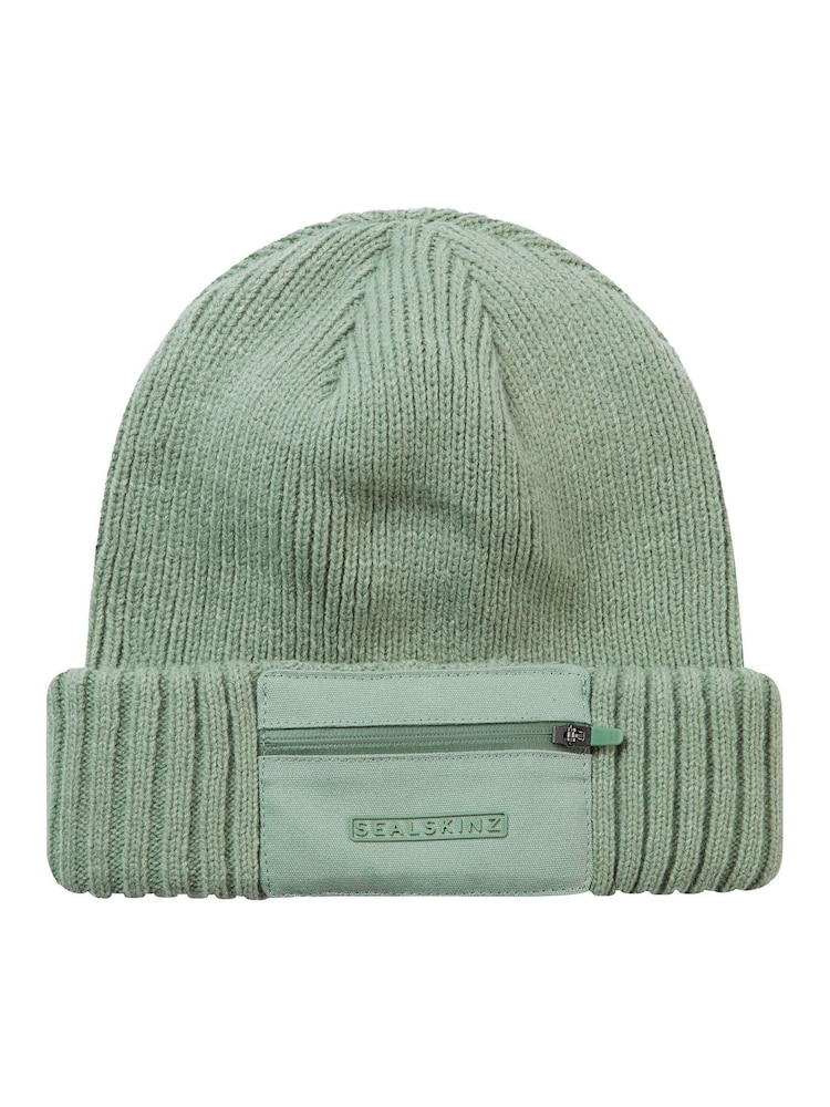 Sealskinz Green Colby Waterproof Zipped Pocket Knitted Beanie - Image 1 of 2