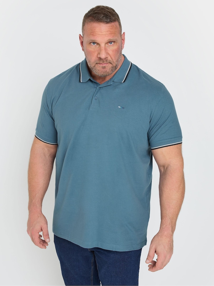 BadRhino Big & Tall Blue Pique Tip 100% Cotton Polo Shirt - Image 1 of 3