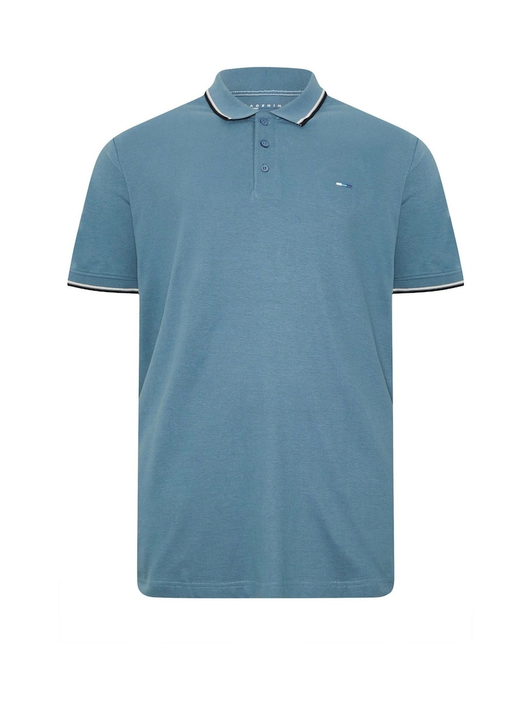 BadRhino Big & Tall Blue Pique Tip 100% Cotton Polo Shirt - Image 2 of 3