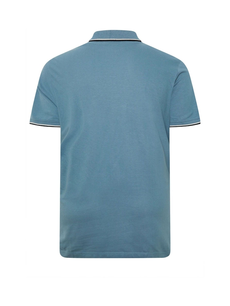 BadRhino Big & Tall Blue Pique Tip 100% Cotton Polo Shirt - Image 3 of 3