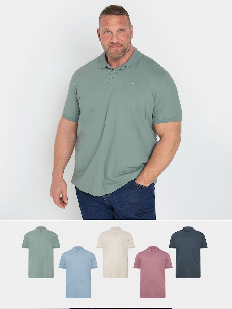BadRhino Big & Tall Green Jersey 100% Cotton Polo Shirts 5 Pack - Image 1 of 10