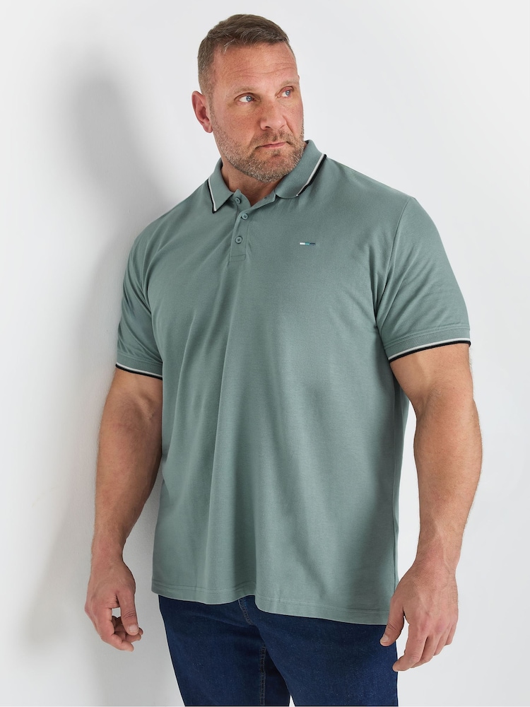 BadRhino Big & Tall Green Pique Tip 100% Cotton Polo Shirt - Image 1 of 5