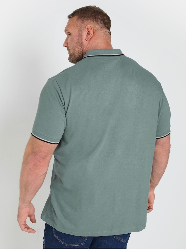 BadRhino Big & Tall Green Pique Tip 100% Cotton Polo Shirt - Image 2 of 5
