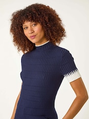 Roman Blue Ribbed Contrast Knit T-Shirt - Image 4 of 5