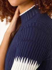 Roman Blue Ribbed Contrast Knit T-Shirt - Image 5 of 5