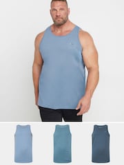 BadRhino Big & Tall Blue Plain Vest 100% Cotton Tops 3 Pack - Image 1 of 6