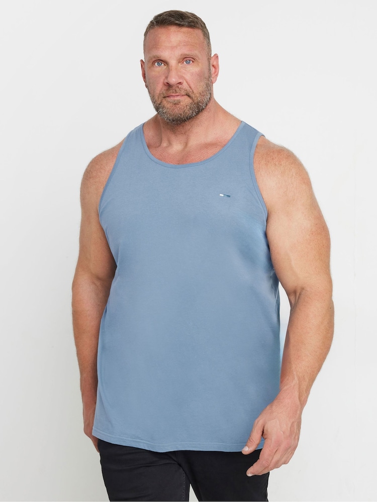 BadRhino Big & Tall Blue Plain Vest 100% Cotton Tops 3 Pack - Image 2 of 6 BadRhino Big & Tall Blue Plain Vest 100% Cotton Tops 3 Pack - Image 2 of 6