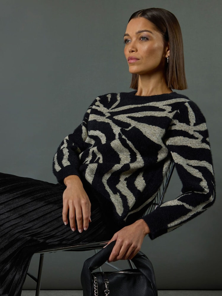 Roman Black Animal Print Knitted Jumper - Image 1 of 8