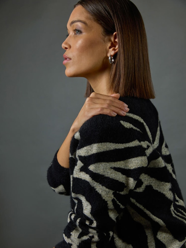 Roman Black Animal Print Knitted Jumper - Image 3 of 8