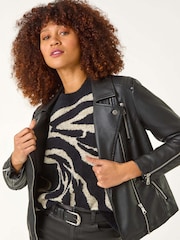Roman Black Animal Print Knitted Jumper - Image 4 of 8