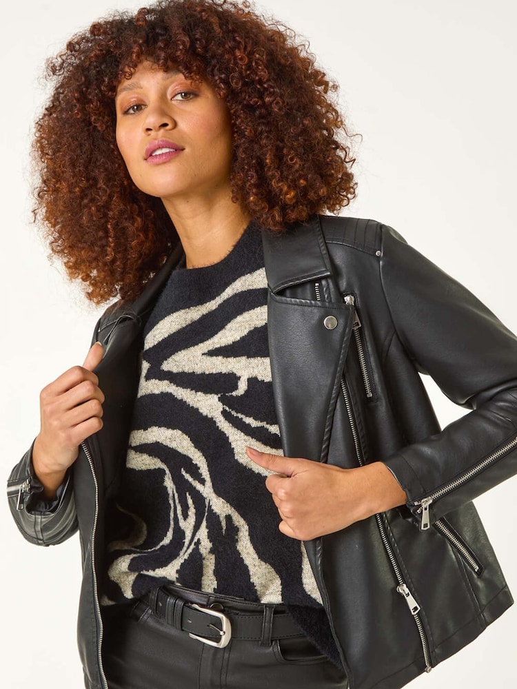 Roman Black Animal Print Knitted Jumper - Image 4 of 8