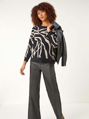 Roman Black Animal Print Knitted Jumper - Image 5 of 8