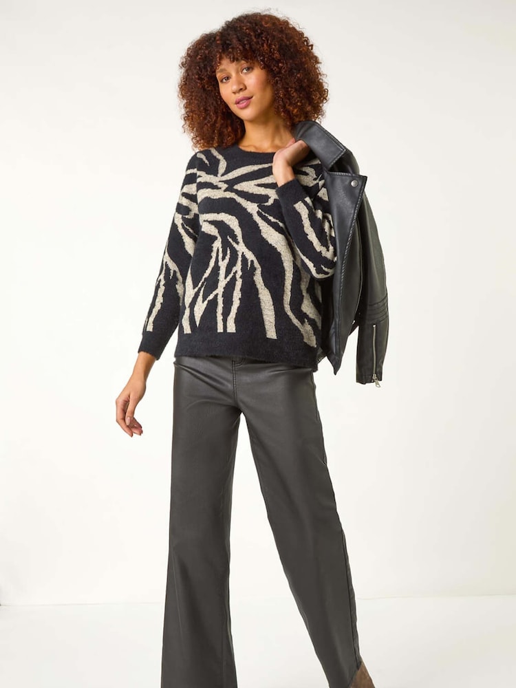 Roman Black Animal Print Knitted Jumper - Image 5 of 8