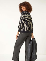 Roman Black Animal Print Knitted Jumper - Image 6 of 8