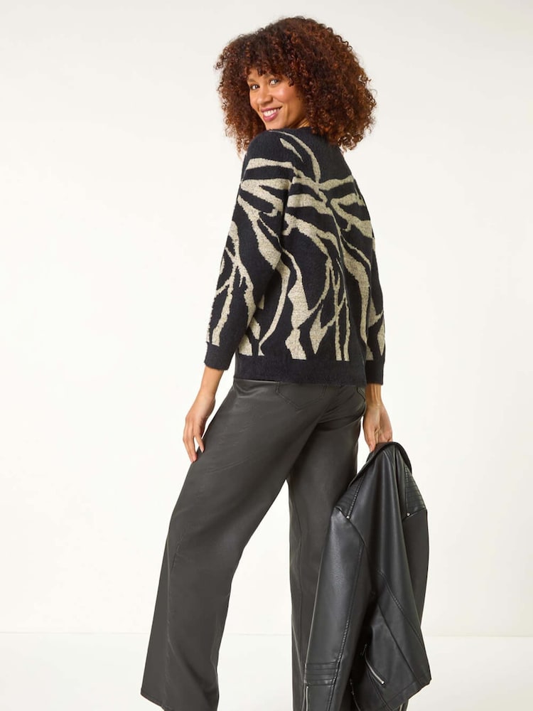Roman Black Animal Print Knitted Jumper - Image 6 of 8