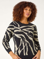 Roman Black Animal Print Knitted Jumper - Image 7 of 8