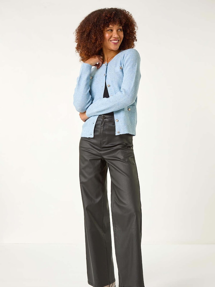 Roman Blue Sequin Knit Cardigan - Image 2 of 5