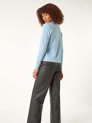 Roman Blue Sequin Knit Cardigan - Image 3 of 5