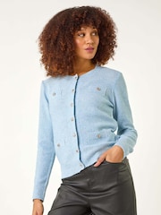 Roman Blue Sequin Knit Cardigan - Image 4 of 5