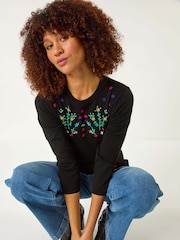Roman Black Floral Embroidered Jumper - Image 1 of 5