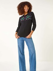 Roman Black Floral Embroidered Jumper - Image 2 of 5