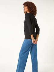 Roman Black Floral Embroidered Jumper - Image 3 of 5