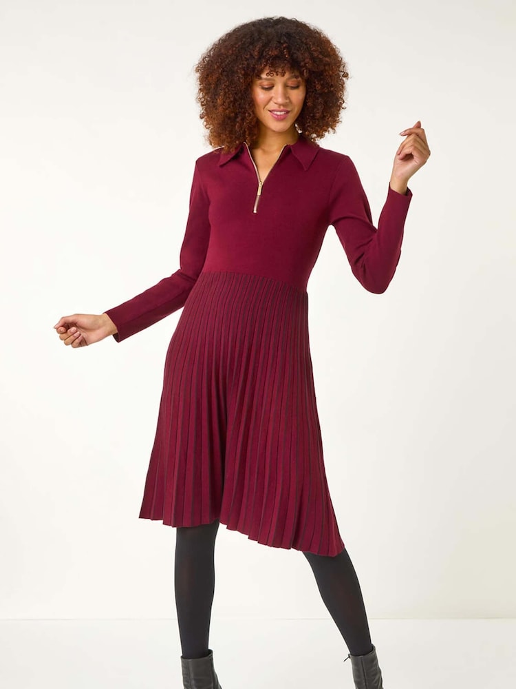 Roman Red Zip Detail Knitted Dress - Image 1 of 5