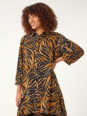 Roman Brown Animal Print V-Neck Longline Blouse - Image 2 of 5