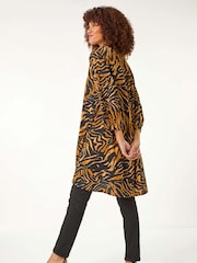 Roman Brown Animal Print V-Neck Longline Blouse - Image 3 of 5