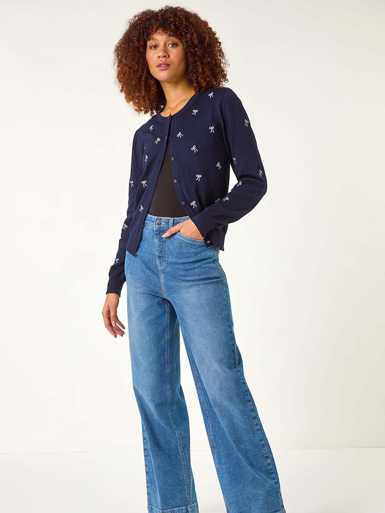 Roman Blue Bow Embroidered Cardigan - Image 1 of 5