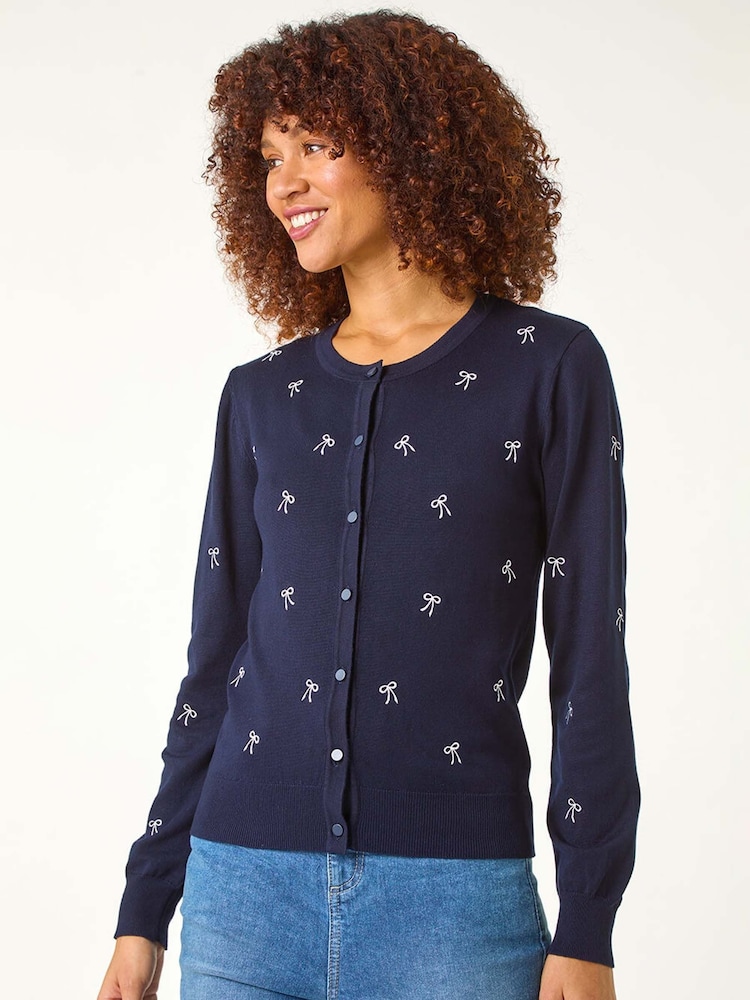 Roman Blue Bow Embroidered Cardigan - Image 3 of 5